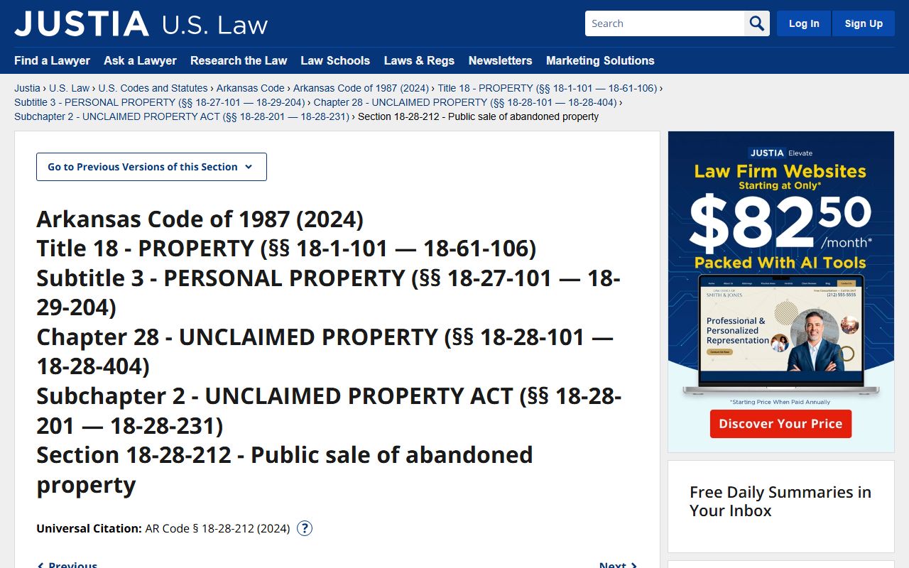 Arkansas Unclaimed Money - Confidentiality Statute Section 18-28-212